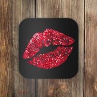 Sexy Red Glitter Lips Kiss Me Love Makeup Lipstick Shirt Tee Coaster thumb 0