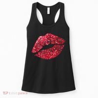 Sexy Red Glitter Lips Kiss Me Love Makeup Lipstick Shirt Tee Women's Tank Top thumb 0