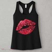 Sexy Red Glitter Lips Kiss Me Love Makeup Lipstick Shirt Tee Women's Tank Top thumb 3