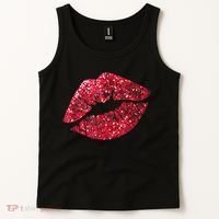 Sexy Red Glitter Lips Kiss Me Love Makeup Lipstick Shirt Tee Tank Top thumb 2