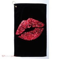 Sexy Red Glitter Lips Kiss Me Love Makeup Lipstick Shirt Tee Golf Towel thumb 0
