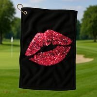 Sexy Red Glitter Lips Kiss Me Love Makeup Lipstick Shirt Tee Golf Towel thumb 1
