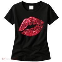 Sexy Red Glitter Lips Kiss Me Love Makeup Lipstick Shirt Tee Women's T-Shirt thumb 0