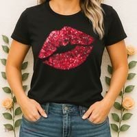 Sexy Red Glitter Lips Kiss Me Love Makeup Lipstick Shirt Tee Women's T-Shirt thumb 2