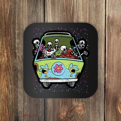 Skeleton Riding Hippie Van Halloween Costume Retro Bones Coaster