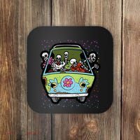Skeleton Riding Hippie Van Halloween Costume Retro Bones Coaster thumb 0