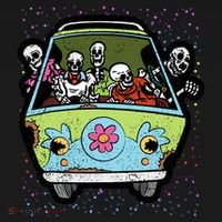 Skeleton Riding Hippie Van Halloween Costume Retro Bones Coaster thumb 2