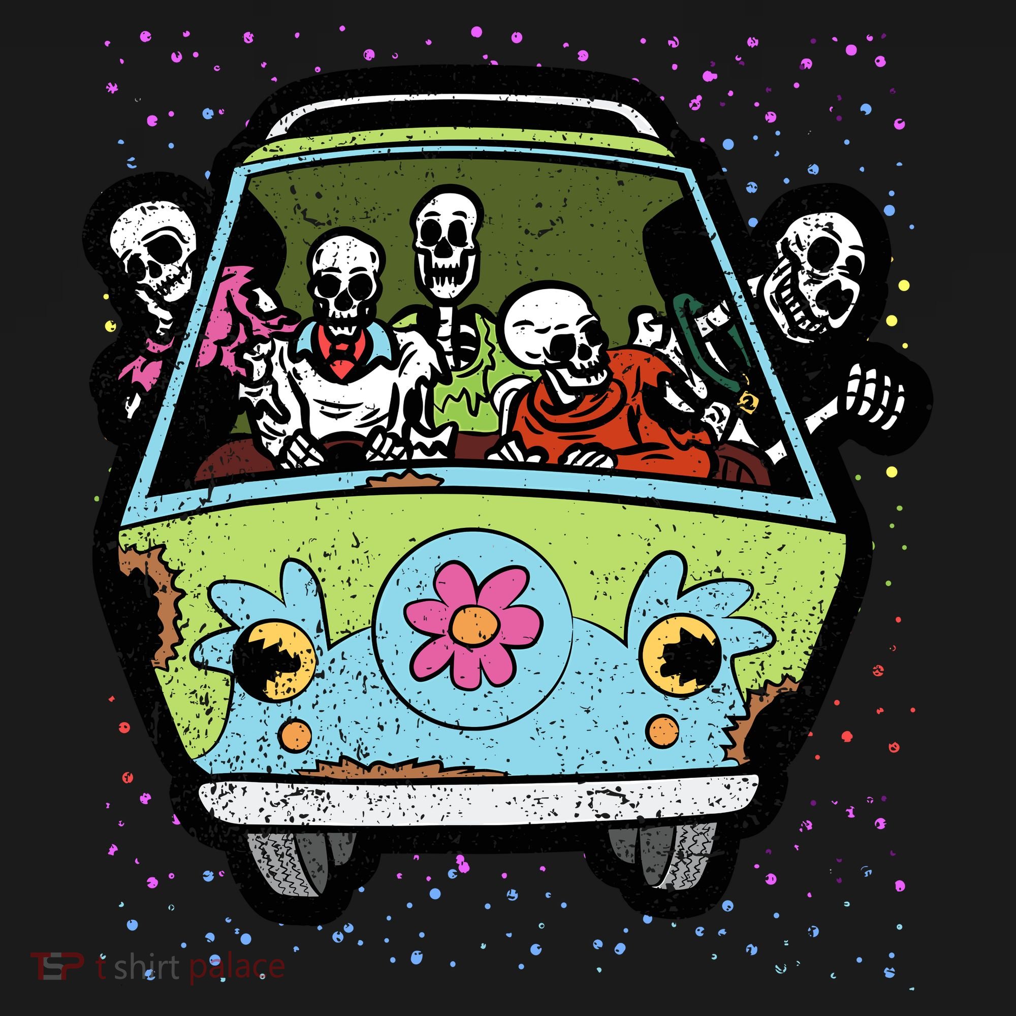 Skeleton Riding Hippie Van Halloween Costume Retro Bones Coaster