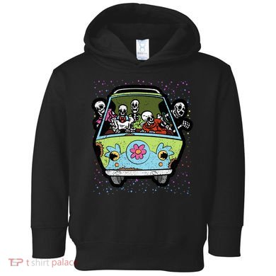 Skeleton Riding Hippie Van Halloween Costume Retro Bones Toddler Hoodie