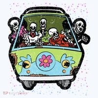 Skeleton Riding Hippie Van Halloween Costume Retro Bones Long Sleeve Shirt thumb 2