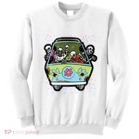 Skeleton Riding Hippie Van Halloween Costume Retro Bones Sweatshirt thumb 0