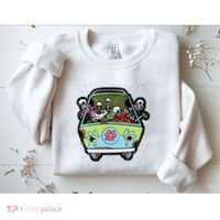 Skeleton Riding Hippie Van Halloween Costume Retro Bones Sweatshirt thumb 2