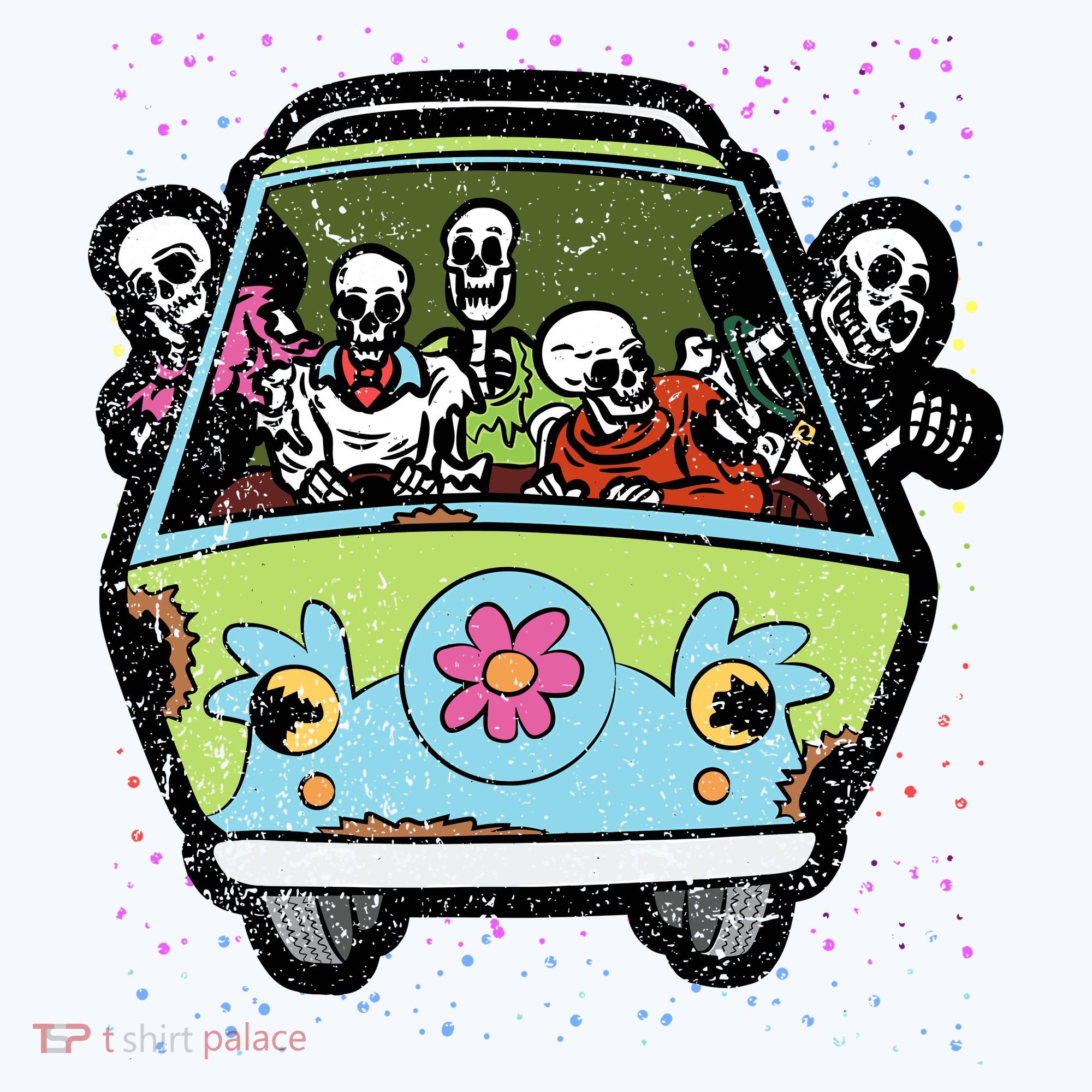 Skeleton Riding Hippie Van Halloween Costume Retro Bones Sweatshirt