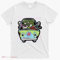 Skeleton Riding Hippie Van Halloween Costume Retro Bones T-Shirt thumb 0
