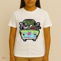 Skeleton Riding Hippie Van Halloween Costume Retro Bones T-Shirt thumb 4