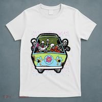 Skeleton Riding Hippie Van Halloween Costume Retro Bones T-Shirt thumb 5