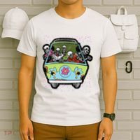 Skeleton Riding Hippie Van Halloween Costume Retro Bones T-Shirt thumb 6