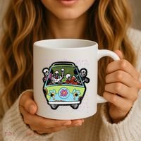 Skeleton Riding Hippie Van Halloween Costume Retro Bones Coffee Mug thumb 3