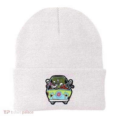 Skeleton Riding Hippie Van Halloween Costume Retro Bones Beanie