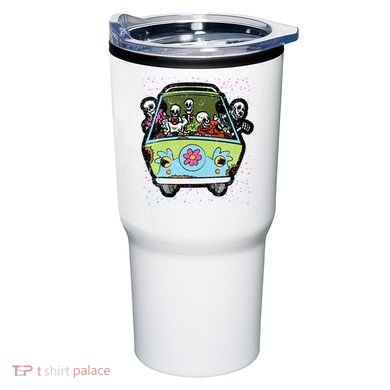 Skeleton Riding Hippie Van Halloween Costume Retro Bones Tumbler