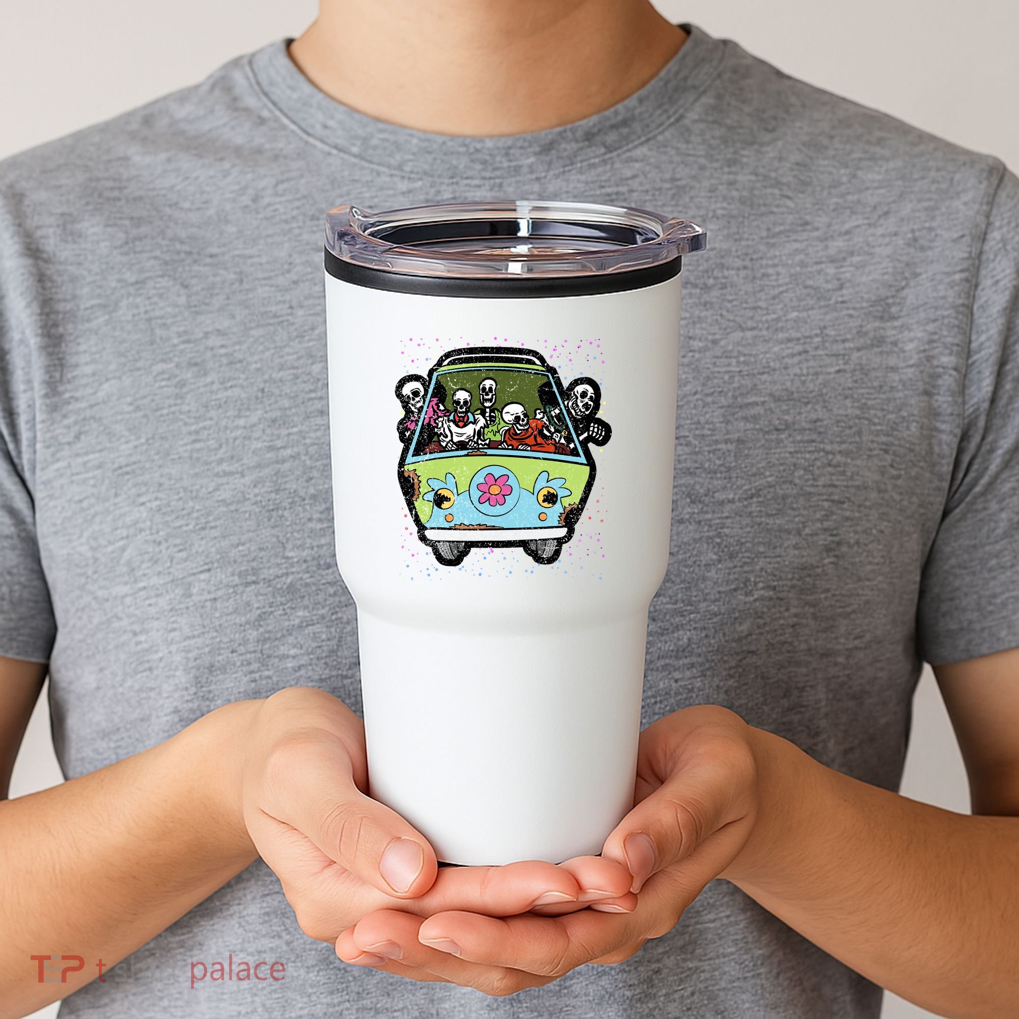 Skeleton Riding Hippie Van Halloween Costume Retro Bones Tumbler