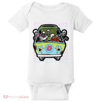 Skeleton Riding Hippie Van Halloween Costume Retro Bones Baby Bodysuit thumb 0