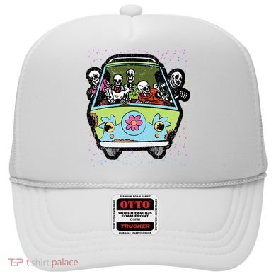 Skeleton Riding Hippie Van Halloween Costume Retro Bones Hat