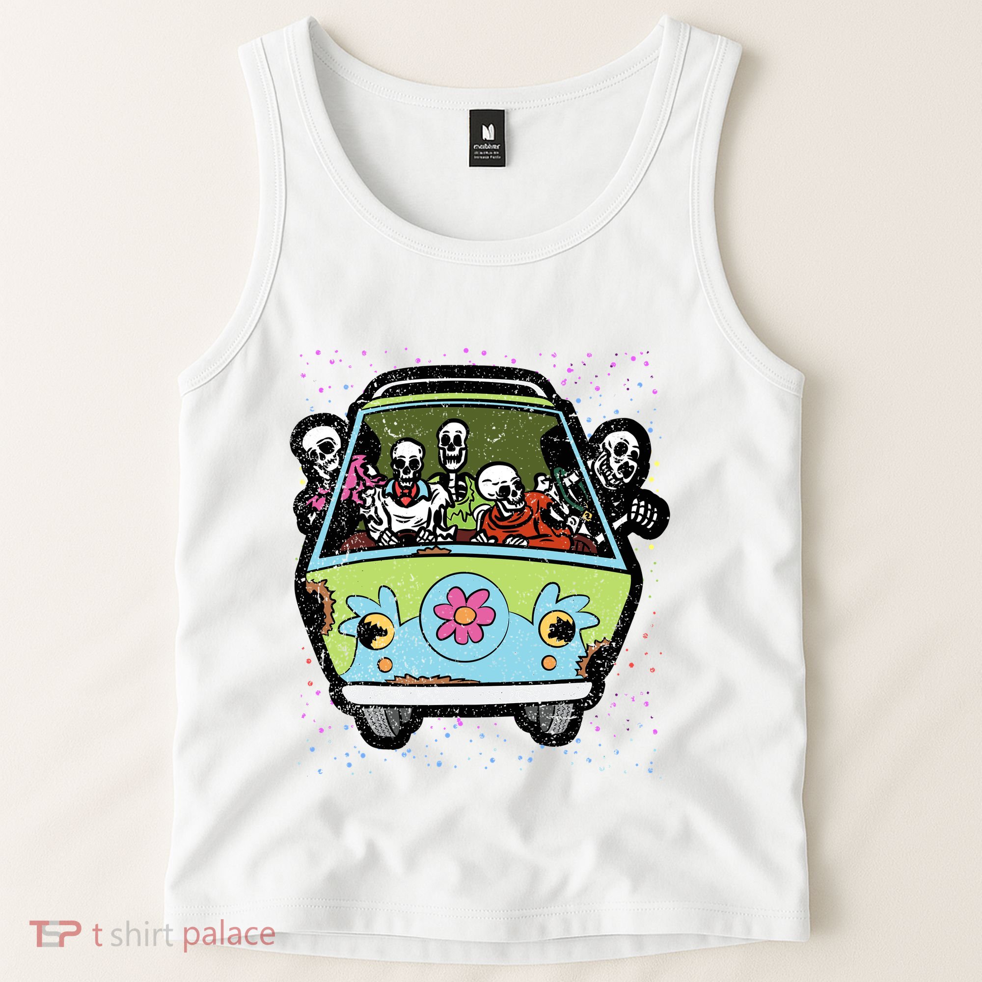 Skeleton Riding Hippie Van Halloween Costume Retro Bones Tank Top