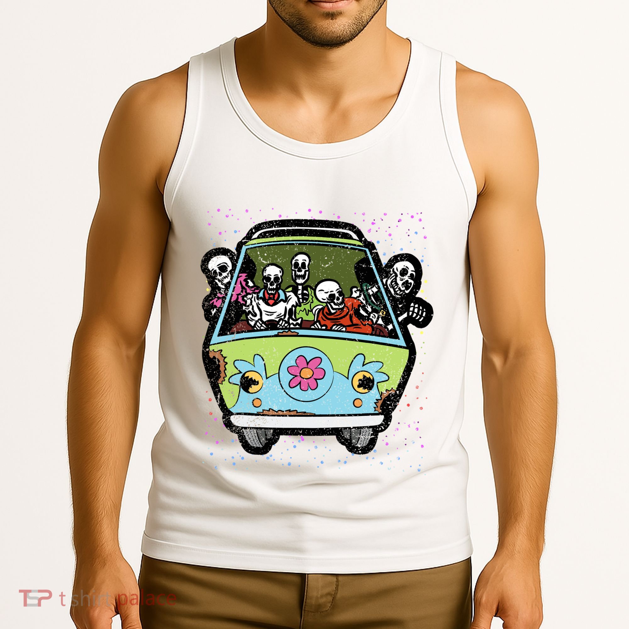 Skeleton Riding Hippie Van Halloween Costume Retro Bones Tank Top