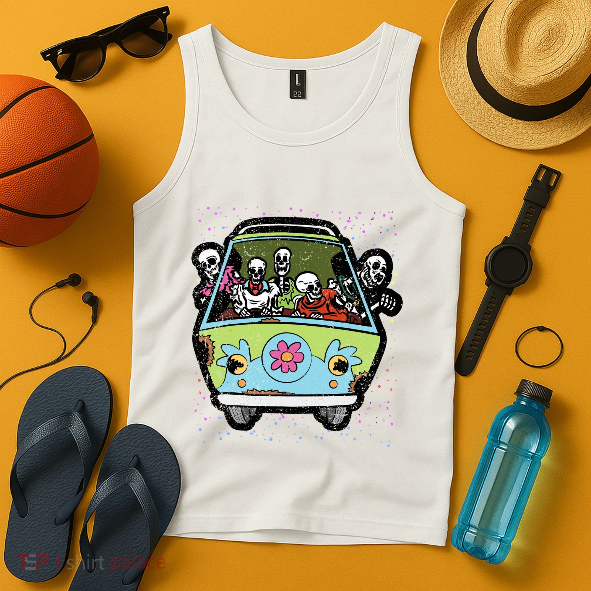 Skeleton Riding Hippie Van Halloween Costume Retro Bones Tank Top