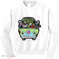 Skeleton Riding Hippie Van Halloween Costume Retro Bones Kids Sweatshirt thumb 0