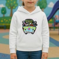 Skeleton Riding Hippie Van Halloween Costume Retro Bones Kids Hoodie thumb 3