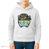 Skeleton Riding Hippie Van Halloween Costume Retro Bones Kids Hoodie thumb 4