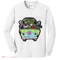 Skeleton Riding Hippie Van Halloween Costume Retro Bones Kids Long Sleeve Shirt thumb 0