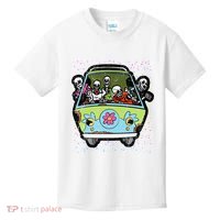 Skeleton Riding Hippie Van Halloween Costume Retro Bones Kids T-Shirt thumb 0