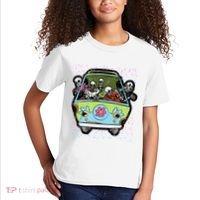 Skeleton Riding Hippie Van Halloween Costume Retro Bones Kids T-Shirt thumb 2