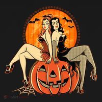 Sexy Retro Halloween Pinup Girls Polo thumb 3