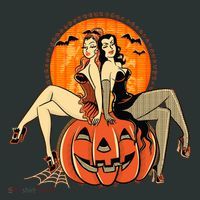 Sexy Retro Halloween Pinup Girls Hoodie thumb 2