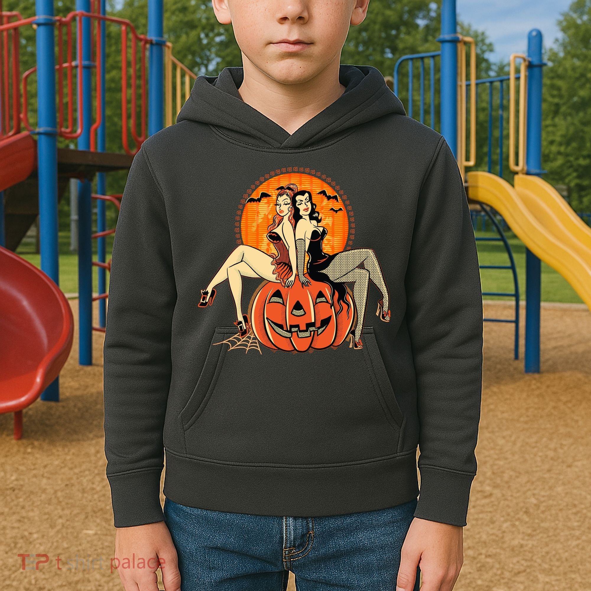 Sexy Retro Halloween Pinup Girls Kids Hoodie