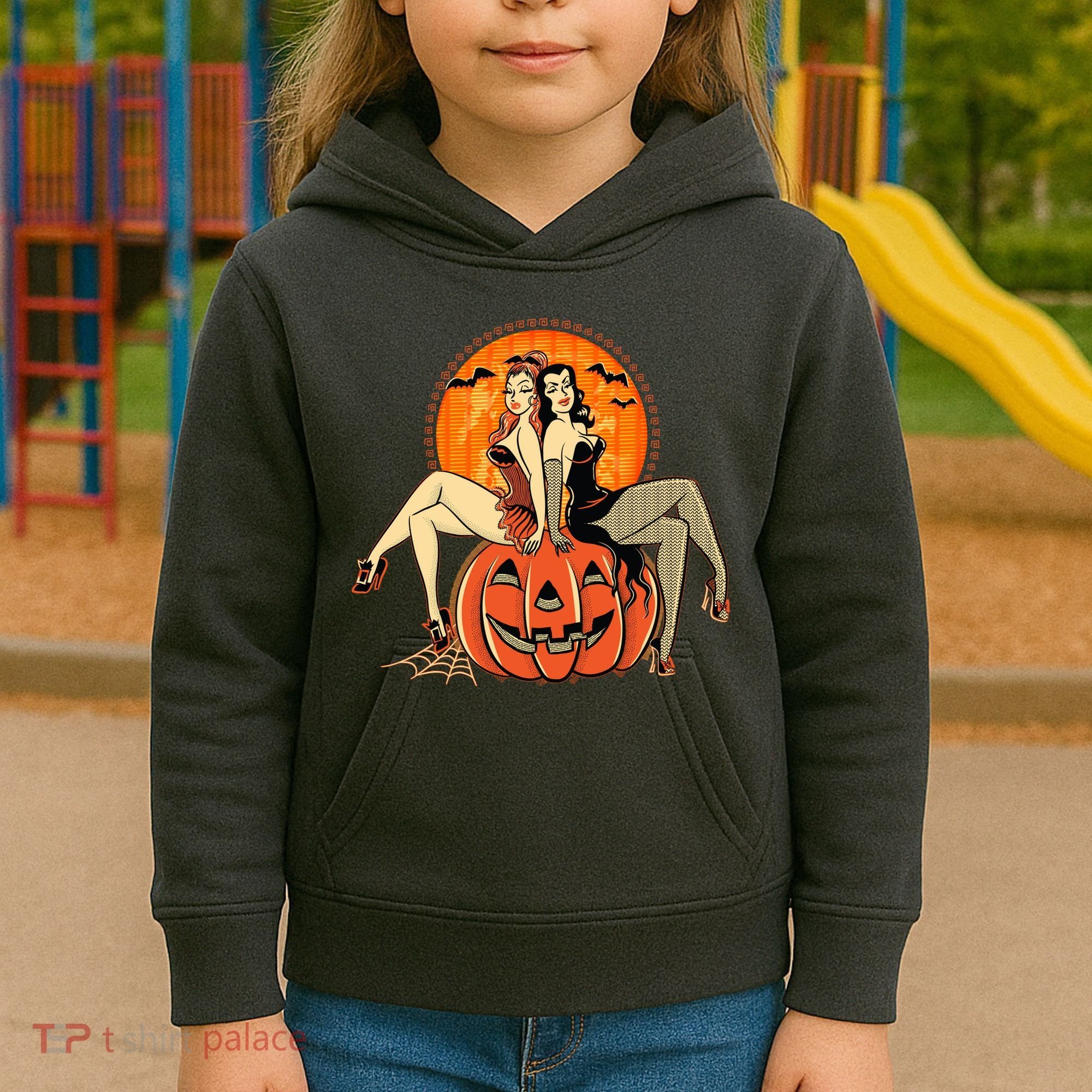 Sexy Retro Halloween Pinup Girls Kids Hoodie