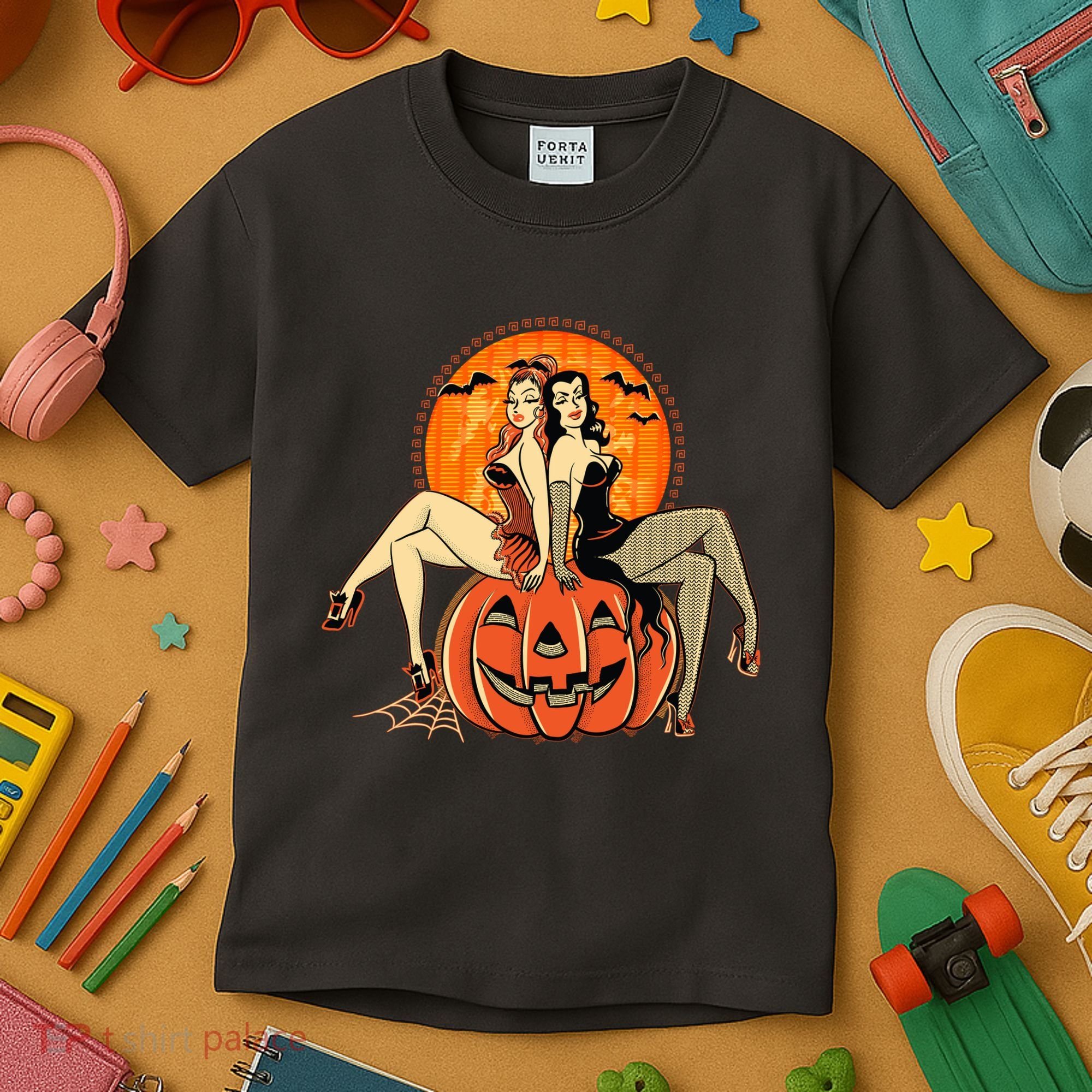 Sexy Retro Halloween Pinup Girls Kids T-Shirt