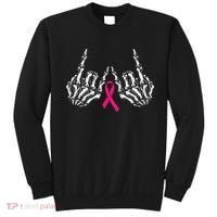 Skeleton Rock Hand Breast Cancer Awareness Cool Pink Ribbon Sweatshirt thumb 0