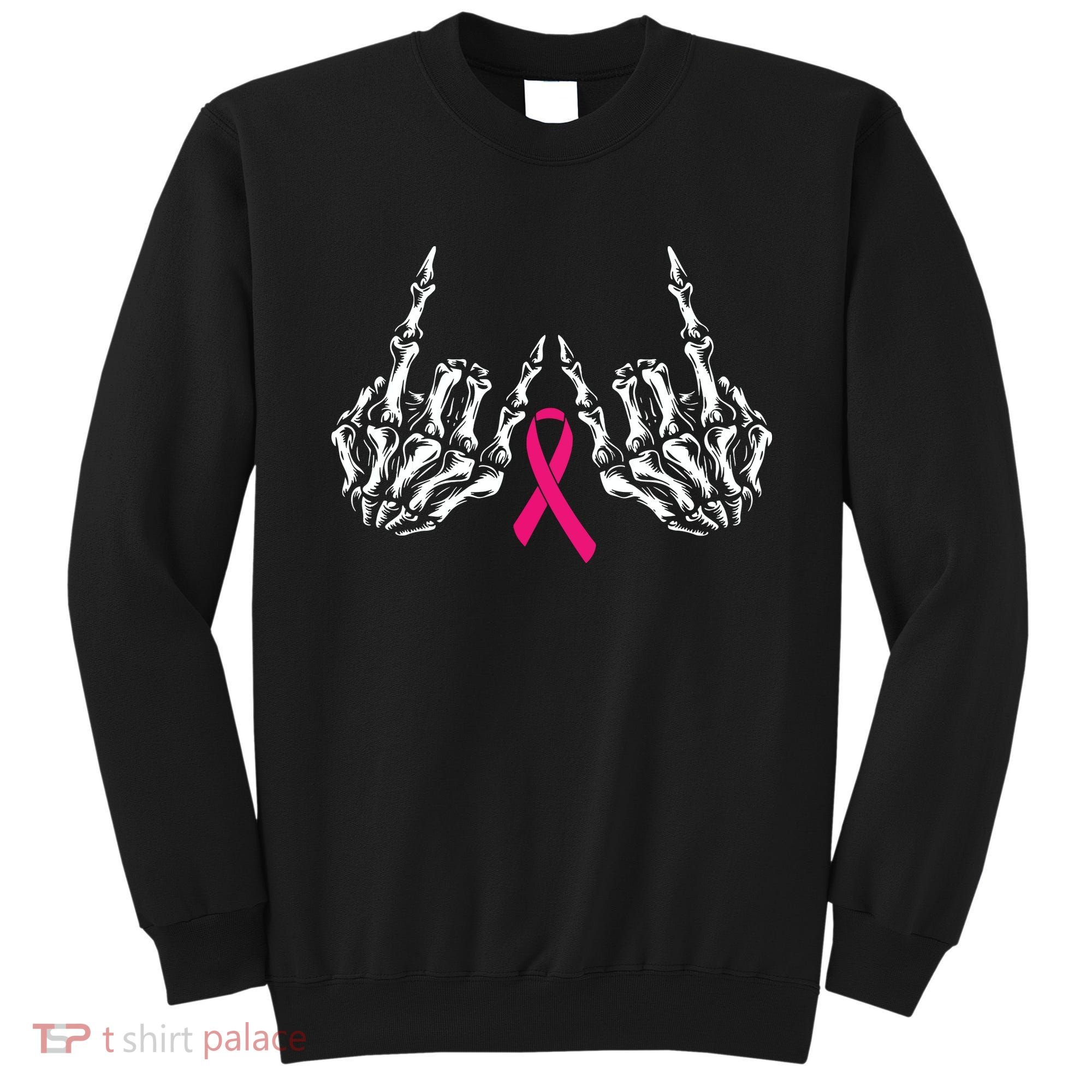 Skeleton Rock Hand Breast Cancer Awareness Cool Pink Ribbon Sweatshirt