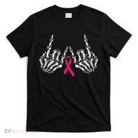 Skeleton Rock Hand Breast Cancer Awareness Cool Pink Ribbon T-Shirt thumb 0