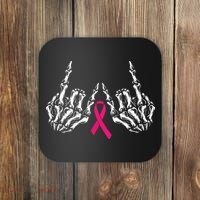 Skeleton Rock Hand Breast Cancer Awareness Cool Pink Ribbon Coaster thumb 0
