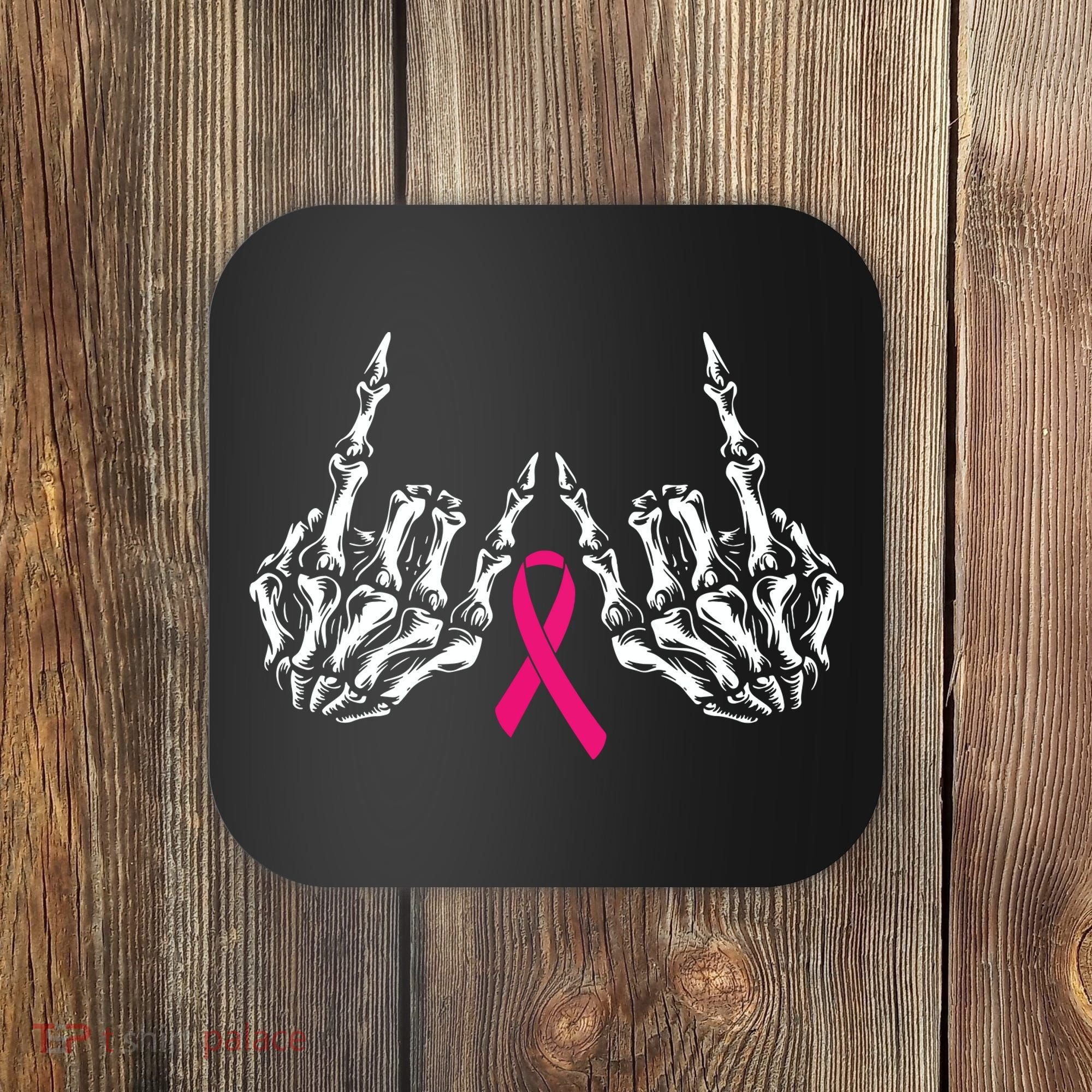 Skeleton Rock Hand Breast Cancer Awareness Cool Pink Ribbon Coaster