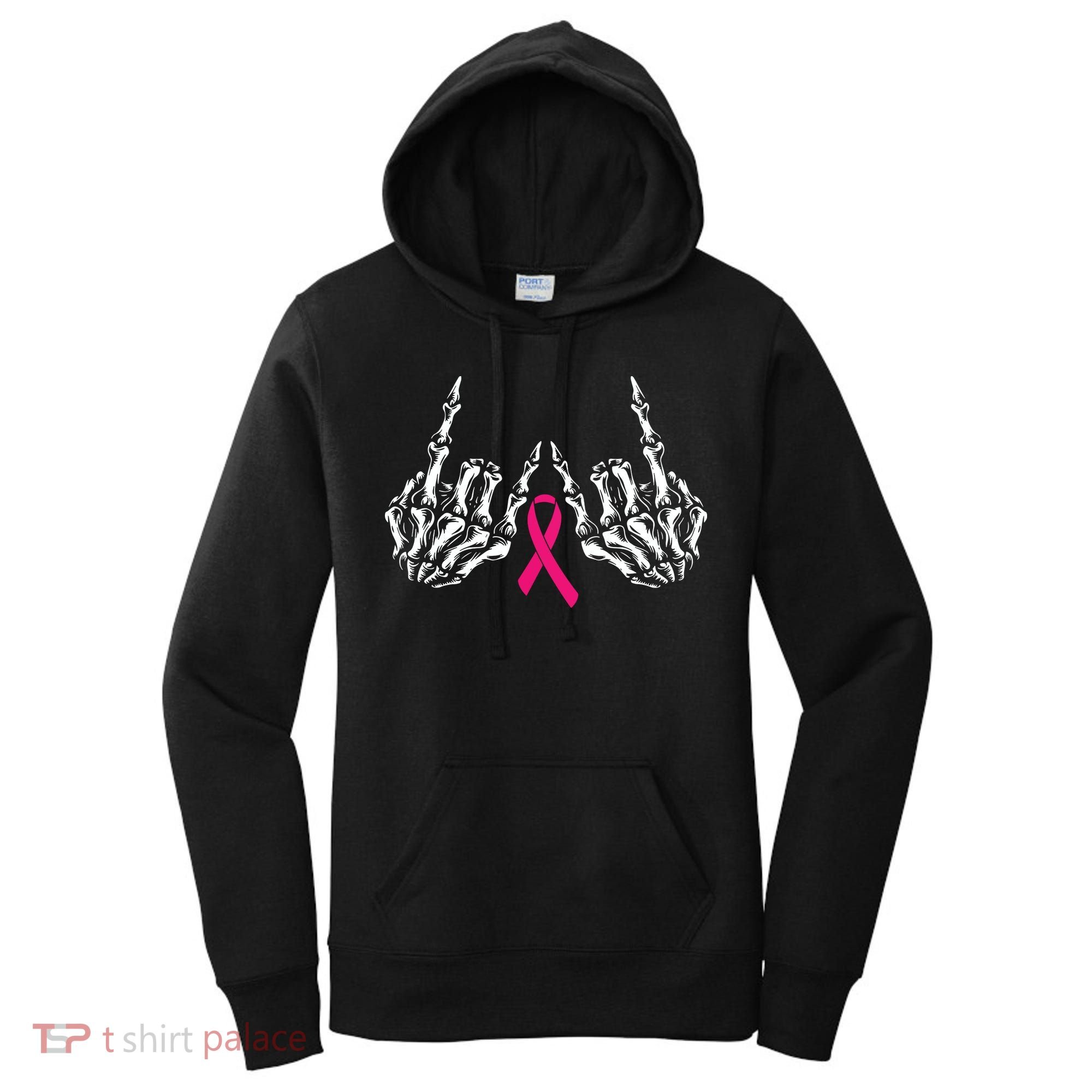 Skeleton Rock Hand Breast Cancer Awareness Cool Pink Ribbon Women's Hoodie