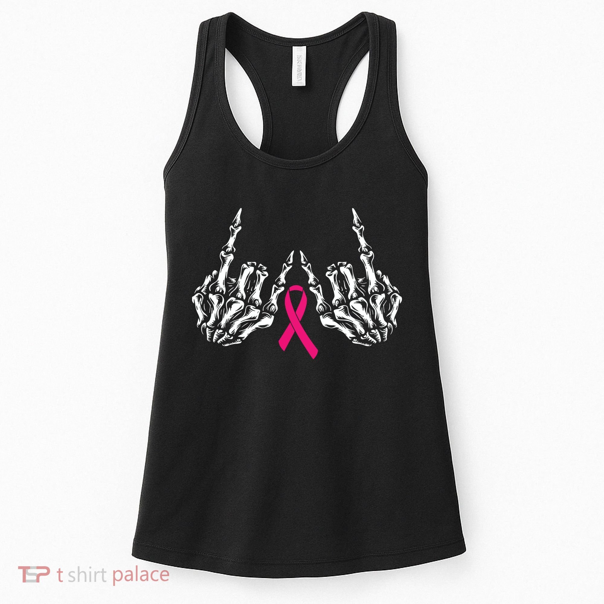 Skeleton Rock Hand Breast Cancer Awareness Cool Pink Ribbon Women's Tank Top