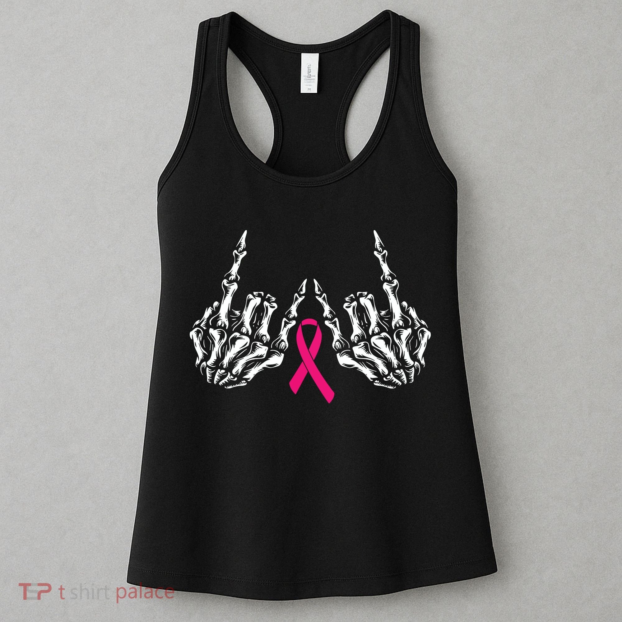 Skeleton Rock Hand Breast Cancer Awareness Cool Pink Ribbon Women's Tank Top