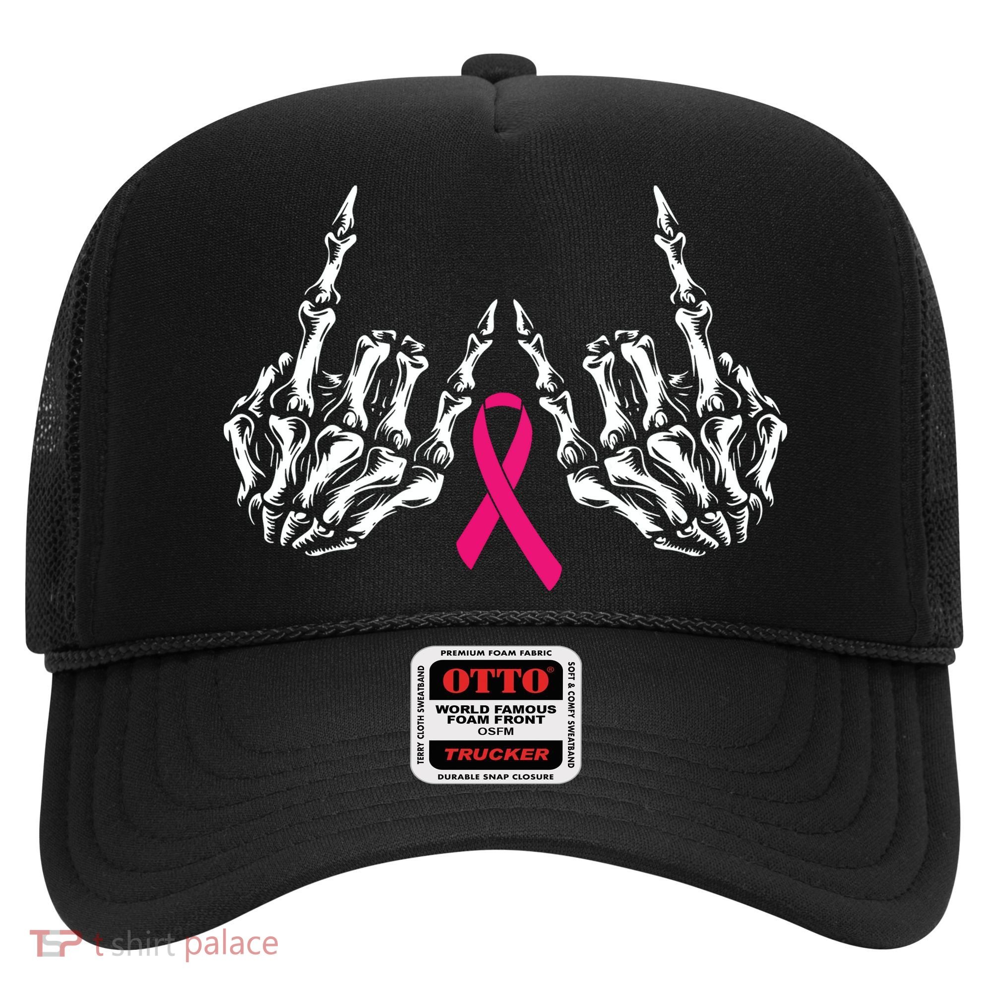 Skeleton Rock Hand Breast Cancer Awareness Cool Pink Ribbon Hat